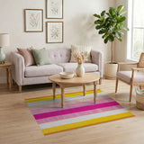 Vibrant Pink Yellow Striped Shag Area Rug