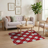 Red Diamond Trellis Area Rug with White Arabesques