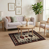 Southwestern Beige Area Rug with Red Geometric Motifs