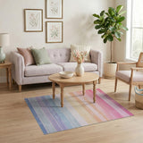ODIKA Washable Pastel Rainbow Striped Area Rug - Low Pile Non-Slip OEKO-TEX Certified Rug for Kids & Living Room