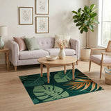 Lush Green Monstera Leaf Area Rug with Orange Palms