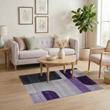 Purple Grey Curved Geometric Area Rug