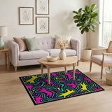 Vibrant Neon Cartoon Cats Area Rug