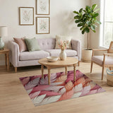 Vibrant Pink Orange Feather Layered Area Rug