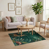Emerald Green Spotted Deer Fish Botanical Rug