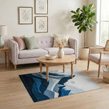 Layered Blue Mountain Peaks Geometric Area Rug