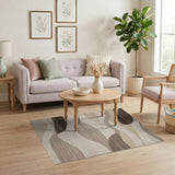 Beige and Neutral Modern Wavy Abstract Beige Area Rug
