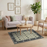 Navy Blue Border Ivory Persian Medallion Rug