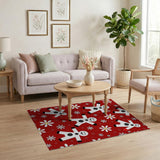 Festive Gingerbread Men Snowflakes Red Area Rug