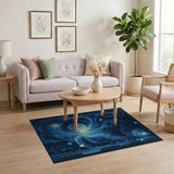 ODIKA Celestial Galaxy Abstract Blue Washable Rug - Low Pile & Non-Slip Area Rug