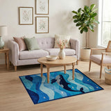 Whimsical Whale Ocean Waves Blue Area Rug