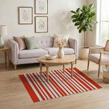 Geometric Modern Bold Red and White Striped Area Rug