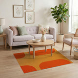 Vibrant Orange Oval Geometric Shag Rug