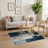 Gold Block Navy Geometric Modern Area Rug