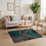 Teal Grey Crosshatch Geometric Area Rug