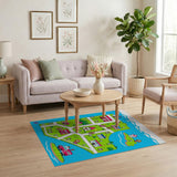 Whimsical Kids Cartoon Town Map Area Rug