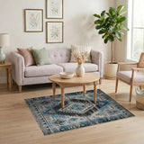 Distressed Blue Teal Southwestern Geometric Rug