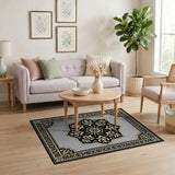 Elegant Grey Persian Medallion Area Rug