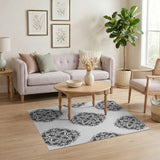 Black White Floral Mandala Area Rug