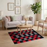 Bold Red Black Gray Geometric Block Rug