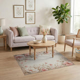 ODIKA Washable Vintage Floral Area Rug - Non-Slip Low Pile & Robot Vacuum Friendly
