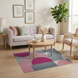 Abstract Overlapping Circles Rug in Pink Grey