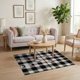 Cute Bunny Black White Plaid Area Rug