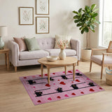 Playful Black Cats Climbing Pink Heart Rug