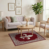 Burgundy Fleur-de-Lis Area Rug with Ornate Border