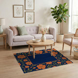 Orange Floral Navy Blue Area Rug