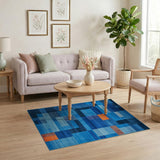 Blue and Teal Modern Blue Geometric Patchwork Area Rug