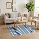 Navy Blue Striped Washable Area Rug