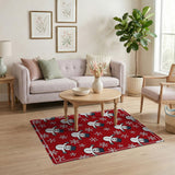 Festive Waving Snowmen Snowflake Red Rug