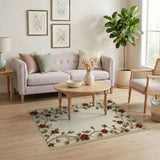 Red Floral Vine Border Cream Area Rug