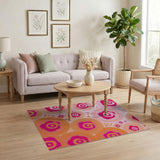 Vibrant Pink Orange Swirling Circles Area Rug