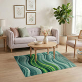 Abstract Area Blue and Teal Cascading Teal Waves Abstract Area Rug