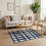 Navy and White Plaid Check Area Rug