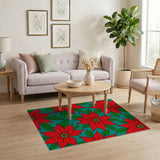 Vibrant Red Poinsettia Teal Area Rug