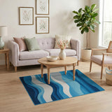 Coastal Beach Wavy Blue Ocean Waves Area Rug