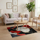 ODIKA Modern Abstract Marble Red & Black Washable Area Rug - Low Pile Non-Slip Non-Shedding