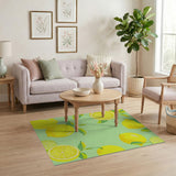 Yellow Vibrant Lemon Slice Fruit Pattern Area Rug