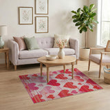 Striped Hearts Pink Area Rug