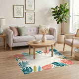 Vibrant Leaf Border Washable Area Rug