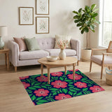 Pink Vibrant Pink Hibiscus Floral Area Rug