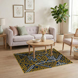 Navy and Gold Intricate Geometric Arabesque Area Rug