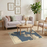 Blue and Teal Vintage World Map Compass Area Rug