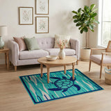 Teal Sea Turtle Wave Coastal Area Rug