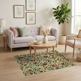 Vintage Red Peony Floral Cream Area Rug