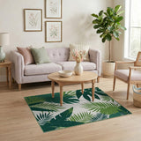 Coastal Beach Green Lush Green Monstera Palm Leaf Area Rug