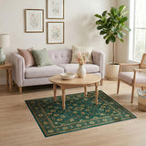 Teal Persian Area Rug with Gold Motifs